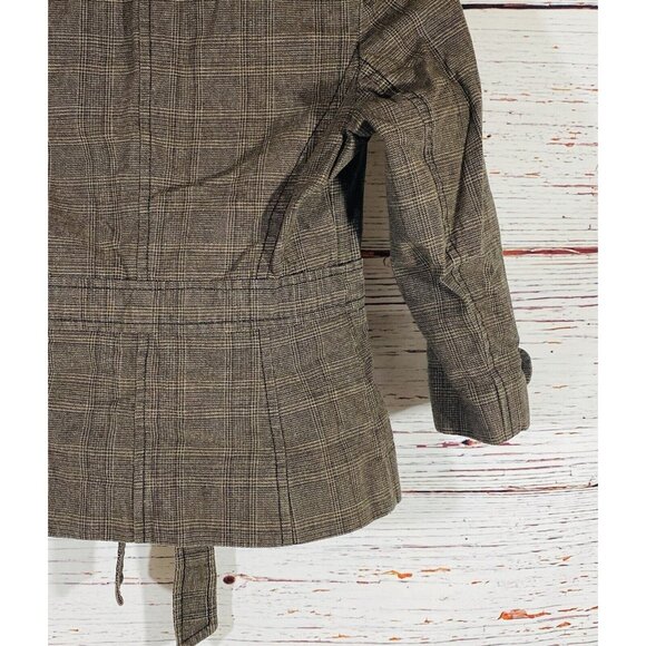 Ann Taylor Loft Blazer Jacket Sz 10 Petite Coat Button Front Brown Plaid Short - Picture 11 of 12